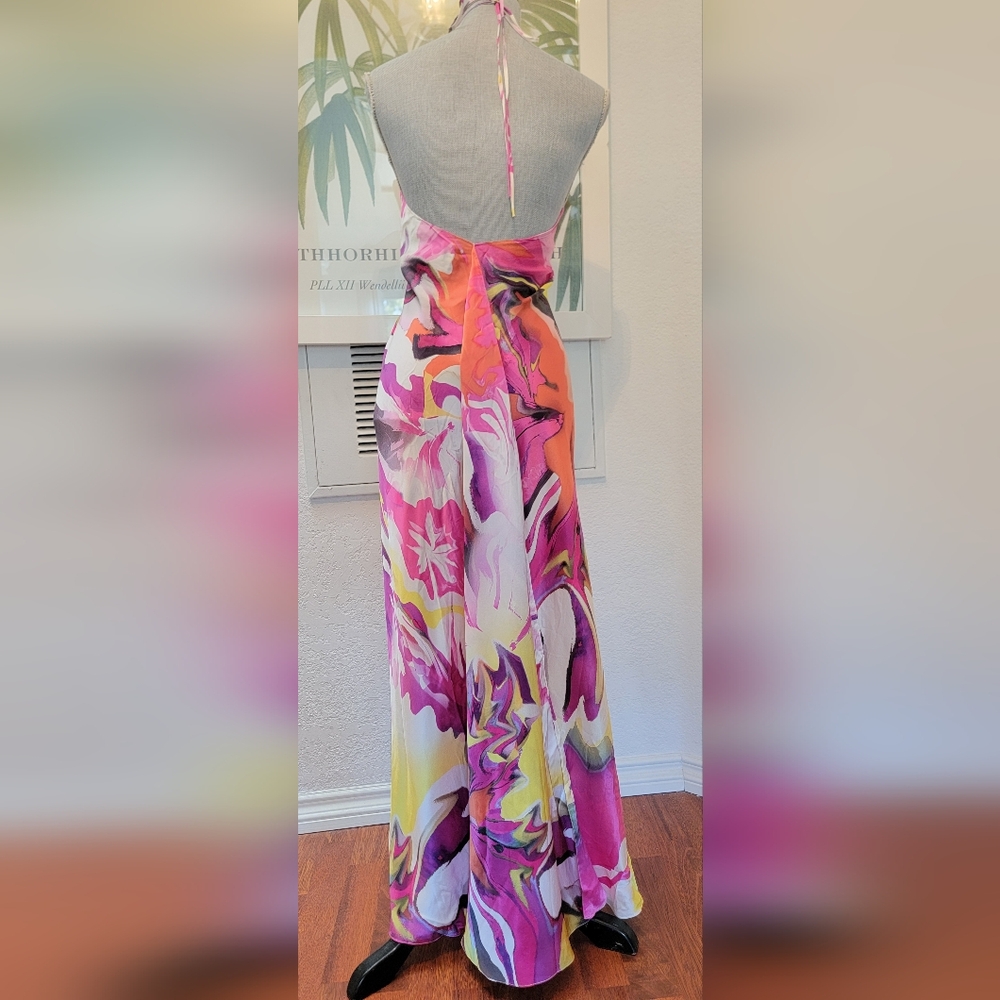 $2,000 CARLOS MIELE MULTI COLOR 100% SILK LONG GOWN US PS - Picture 2 of 4